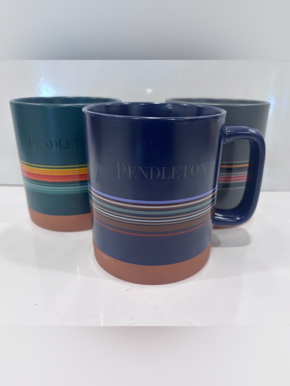 Pendleton Woolen Mills 18oz Striped Stoneware Coffee Mug Set Of Three